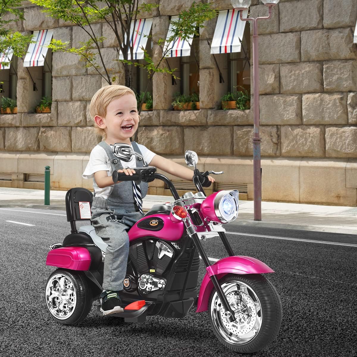 FANTASK Kinder Elektromotorrad mit verstellbarem Scheinwerfer, Dreirad Elektromotorrad mit Sound, Horn, Rückspiegel, Pedalen, Geschwindigkeit 2,5-3 km/h, Rot