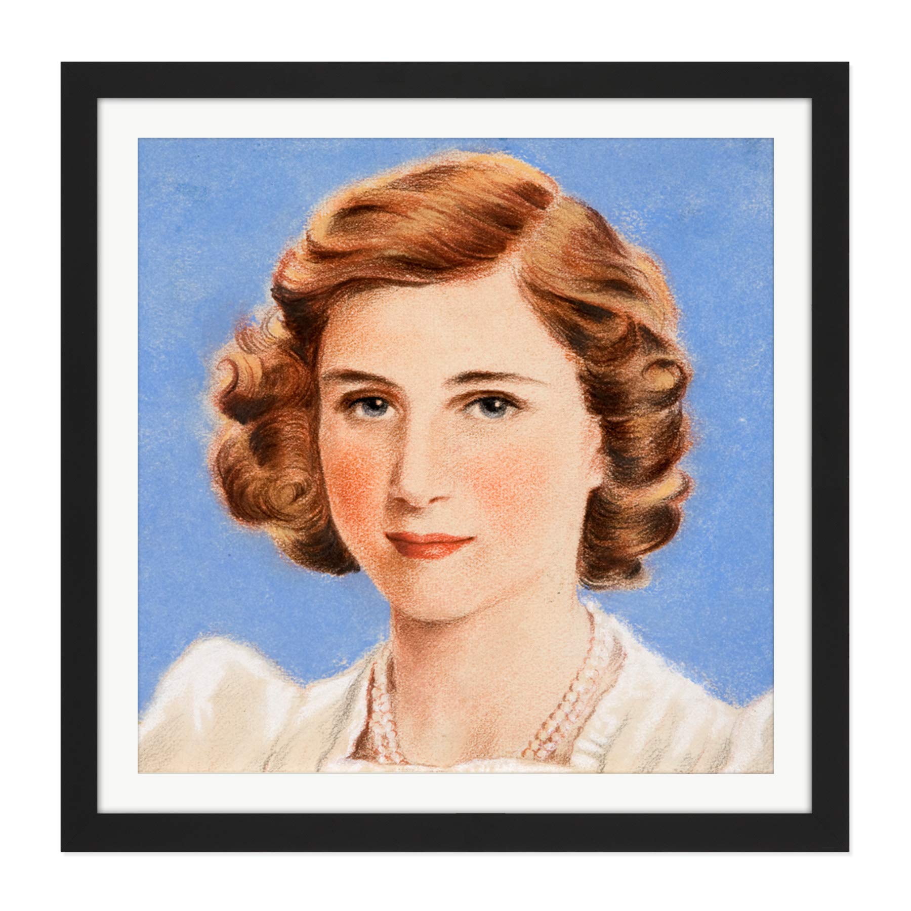 Timym Portrait UK Princess Margaret Painting Square Wooden Framed Wall Art Print Picture 16X16 Inch