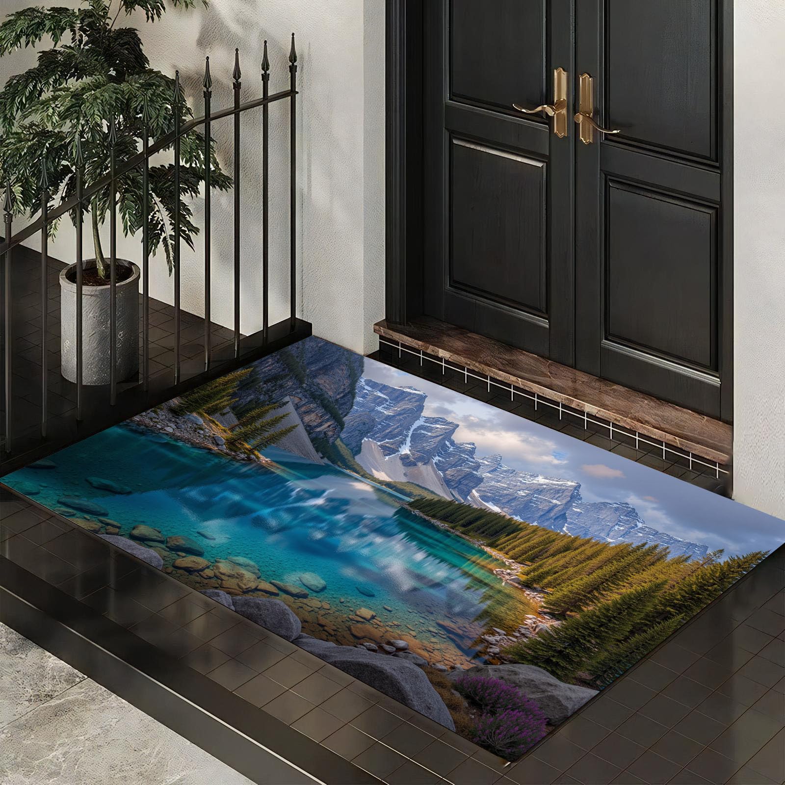 Paillasson intérieur antidérapant et absorbant motif lac turquoise