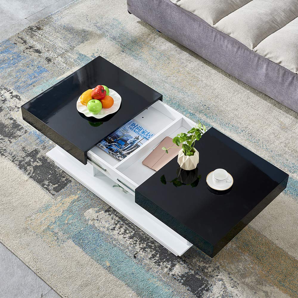 Buy BOJU 3FT Modern High Gloss Coffee Table Black with Storage