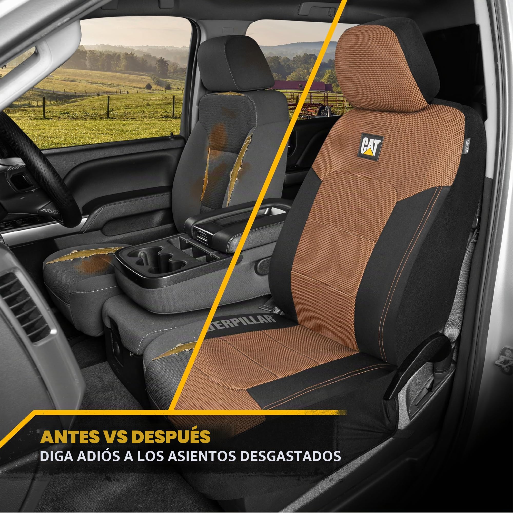 Cat® MeshFlex - Fundas de Asiento para automóviles, Camiones y SUV (Juego de 2) - Fundas de Asiento de Coche Beige para Asientos Delanteros, Protectores de Asiento de camión con cómodo Respaldo de