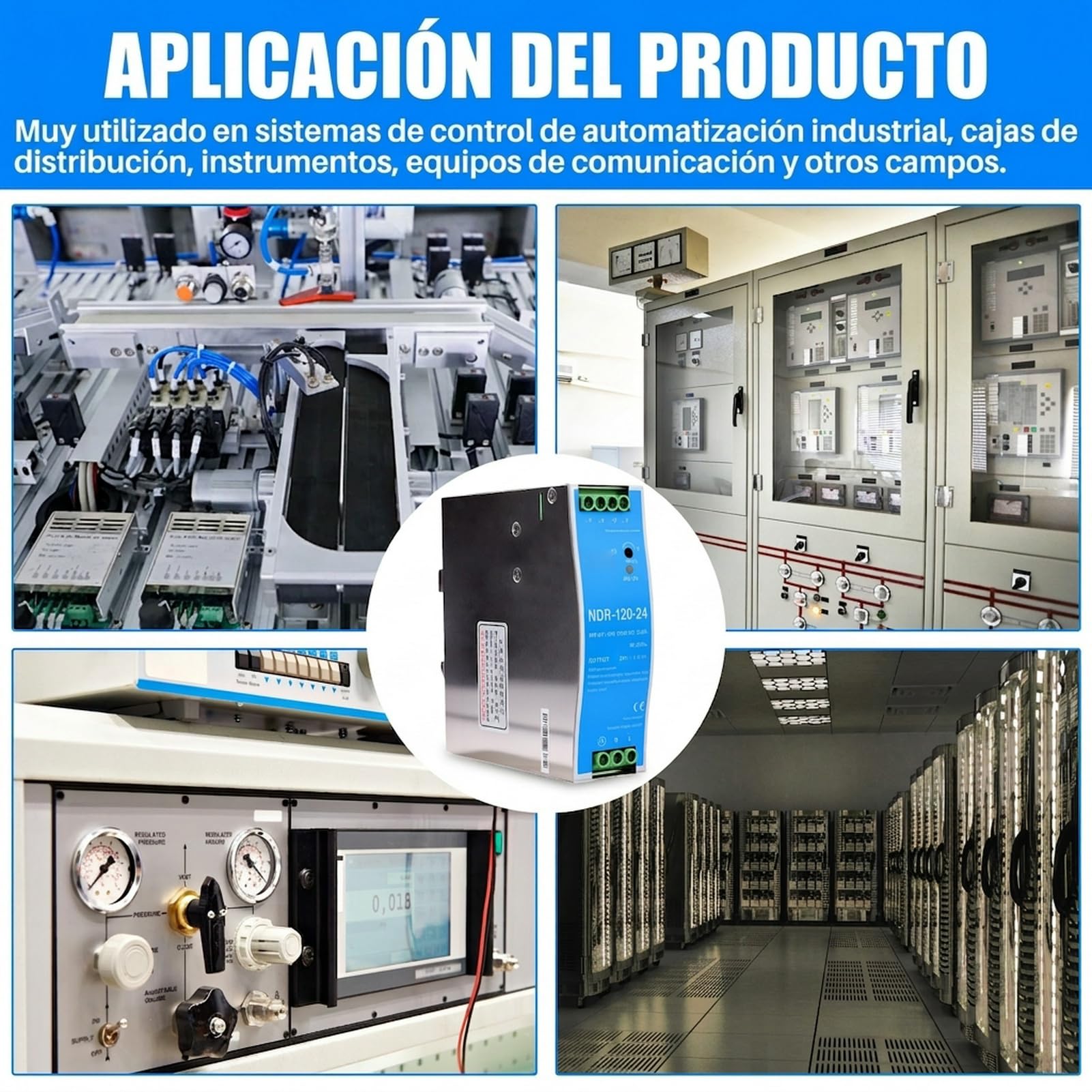 DIN Power 120W Fuente de alimentacion carril din 24V Alimentation sur rail din para entrada de CA 100-220V 2,6A, salida de CC 24V 5A Varias funciones de protección Modelo industrial NDR-120W-24V.