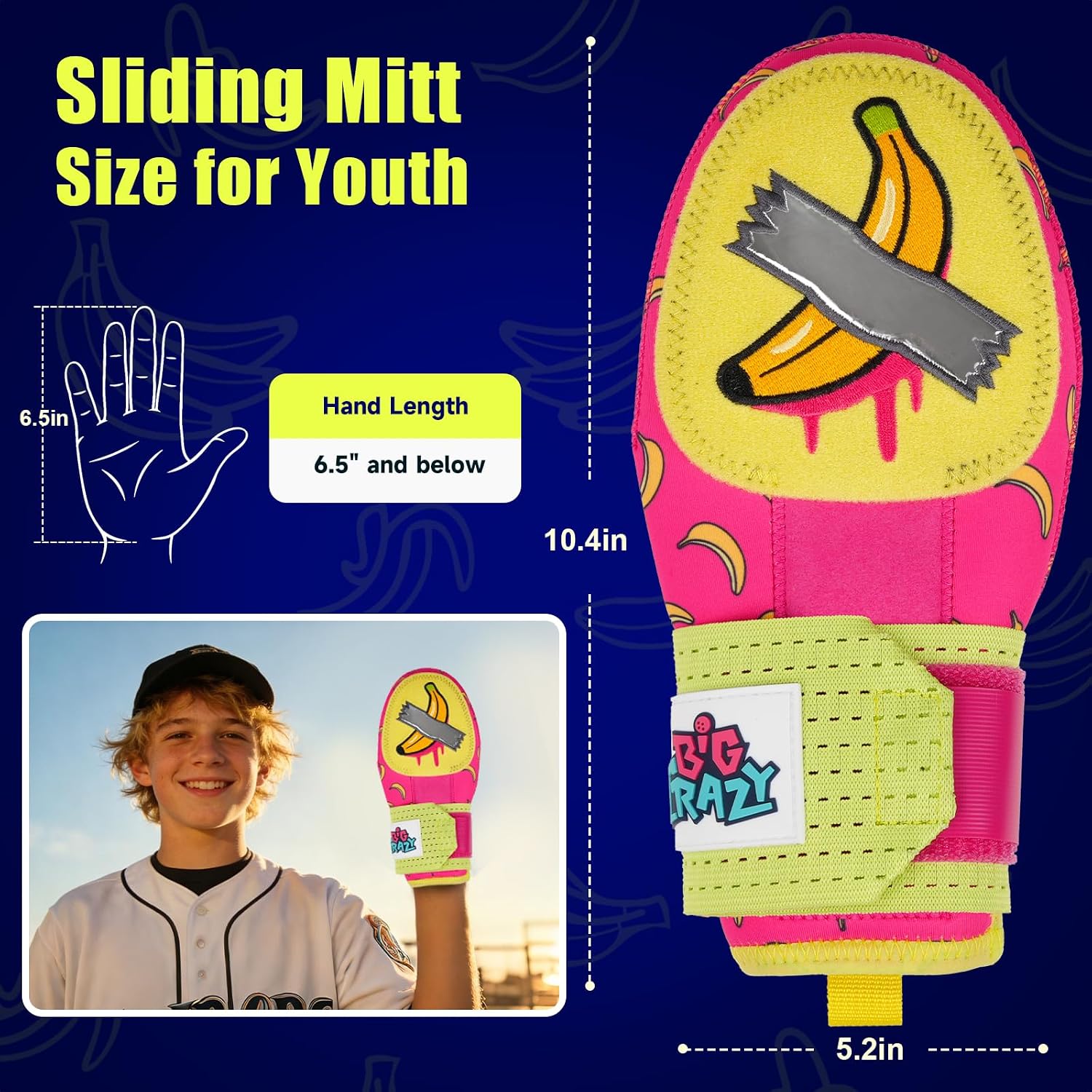 Big Crazy Baseball Sliding Mitt for Youth Sliding Mitt Glove Universal Left/Right Hand Baseball Protective Gear Accessory Pizza Cookies Giraff Cow Design