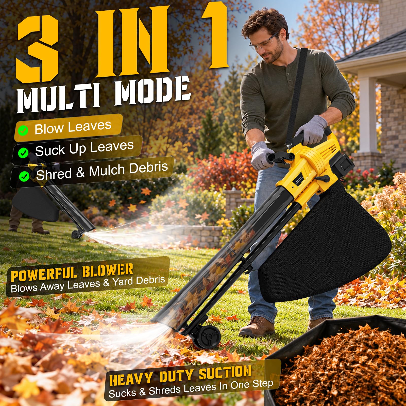 Soplador de hojas inalámbrico al vacío compatible con batería Dewalt de 20