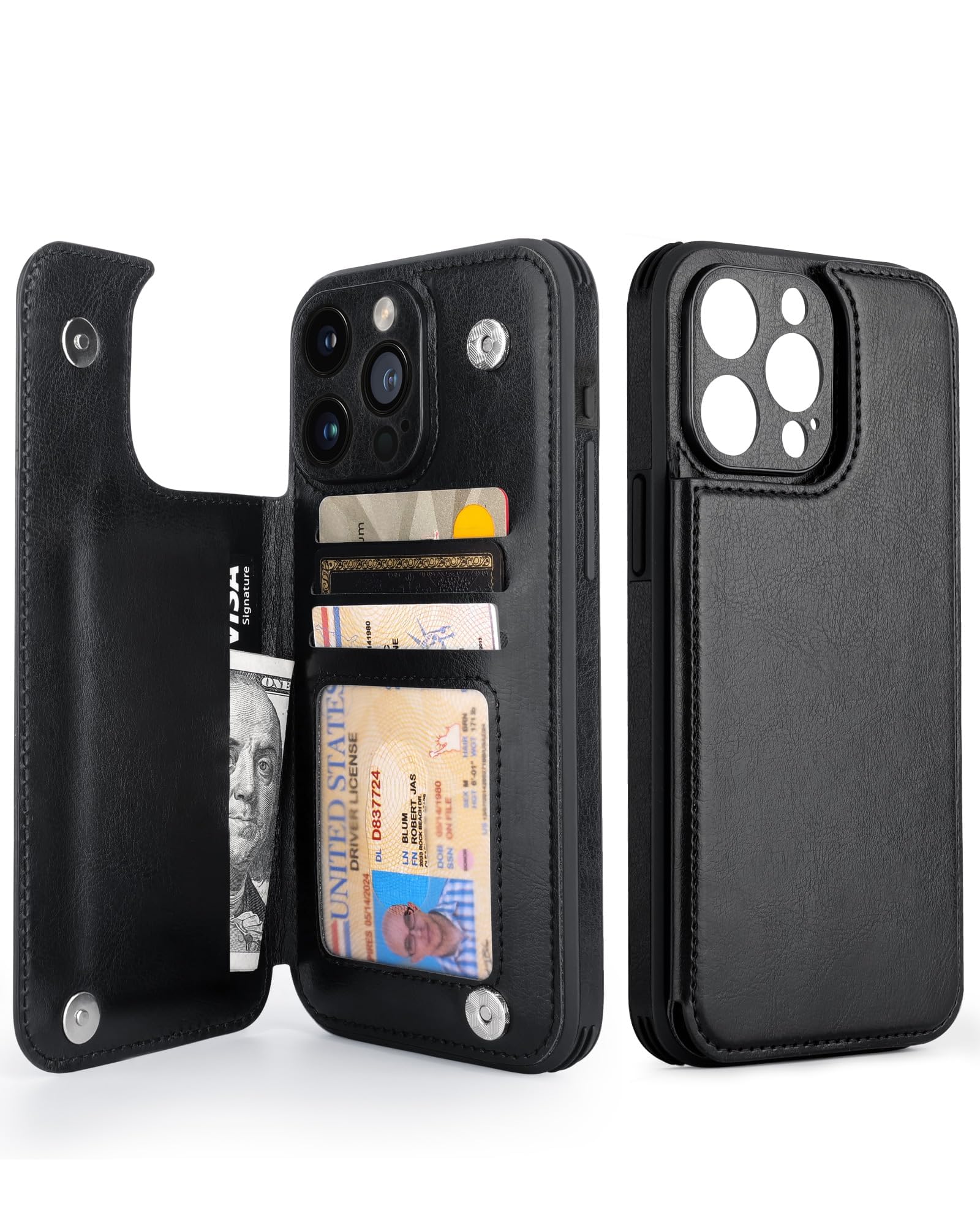 TERRIFI Leather Wallet Case for iPhone 15 Pro Max, Flip Cell Phone Cases with Wallet Card Holder & Leather Stand Card Slot, Suitable for iPhone 15 Pro Max (6.7