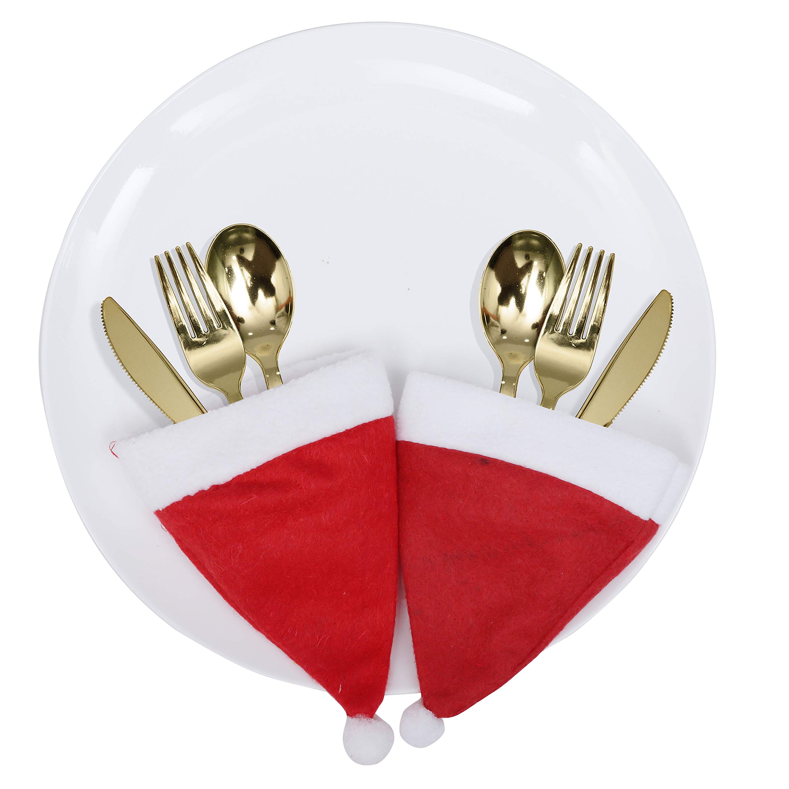 FUKPO 10 Pezzi Portaposate Natale, Babbo Natale Cappello di Natale Porta Posate Natalizie per Portaposate Feste e Cene di Tavola Natalizia Decorazione