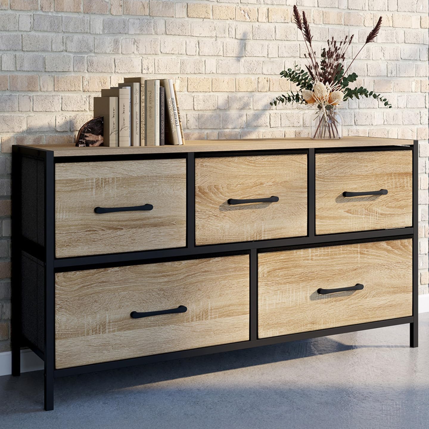 IDMarket - Commode 5 tiroirs en Tissu Utah H.55 cm Meuble de Rangement Design Industriel