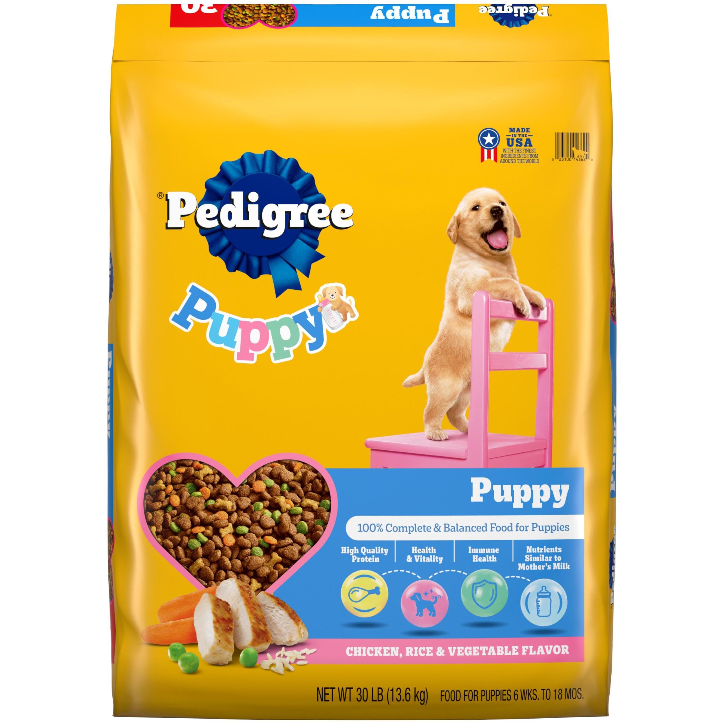 Pedigree Puppy Dry Puppy Food, Chicken, Rice, and Vegetable Flavor, 30 lb. Bag