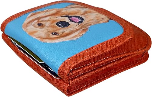 Miniatura 6 de Material vegano, Golden Retriever Una billetera simple, compacta, con bolsillo frontal, plegable, que contiene tarjetas, monedas, billetes,