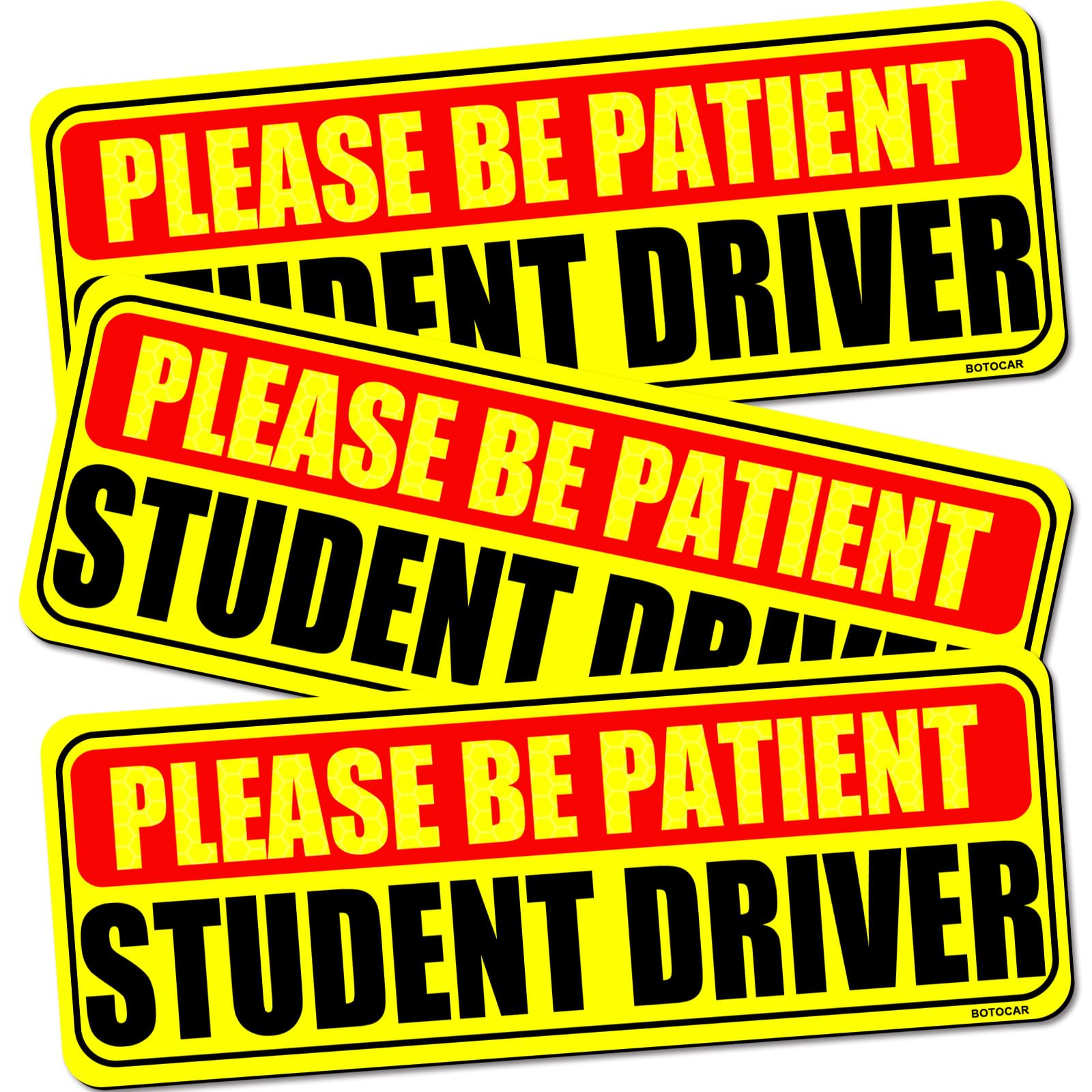 Student Driver Sticker Magnet for Car 3 Pack, Please Be Patient Student Driver Magnet, Magnetic New Drivers Vehicle Safety Sign, Yellow Large Bold Text 9 X 3.5 Inch