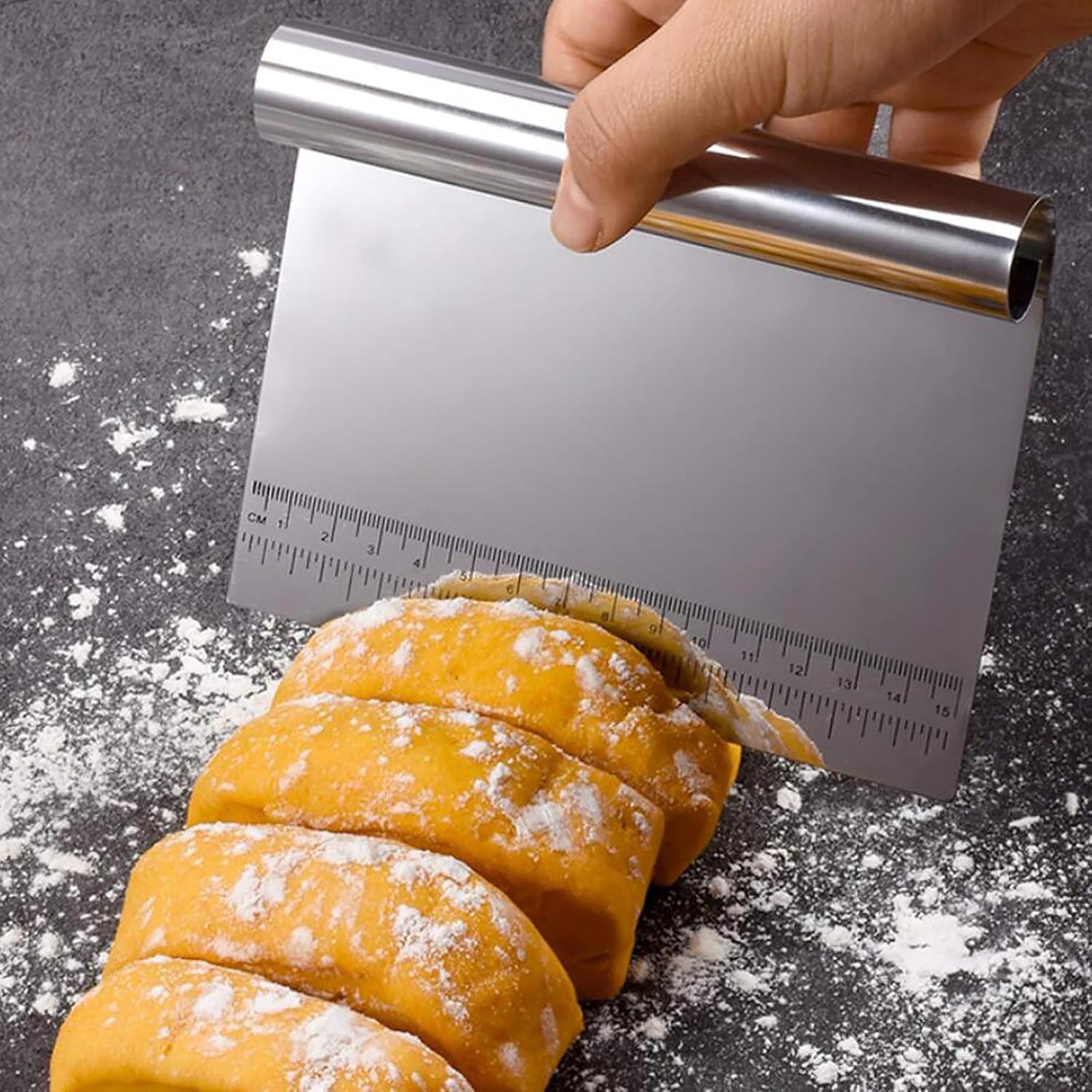 Promosyonca Metal Pasta Kesici ve Ölçekli Hamur Kazıyıcı, Paslanmaz Çelik