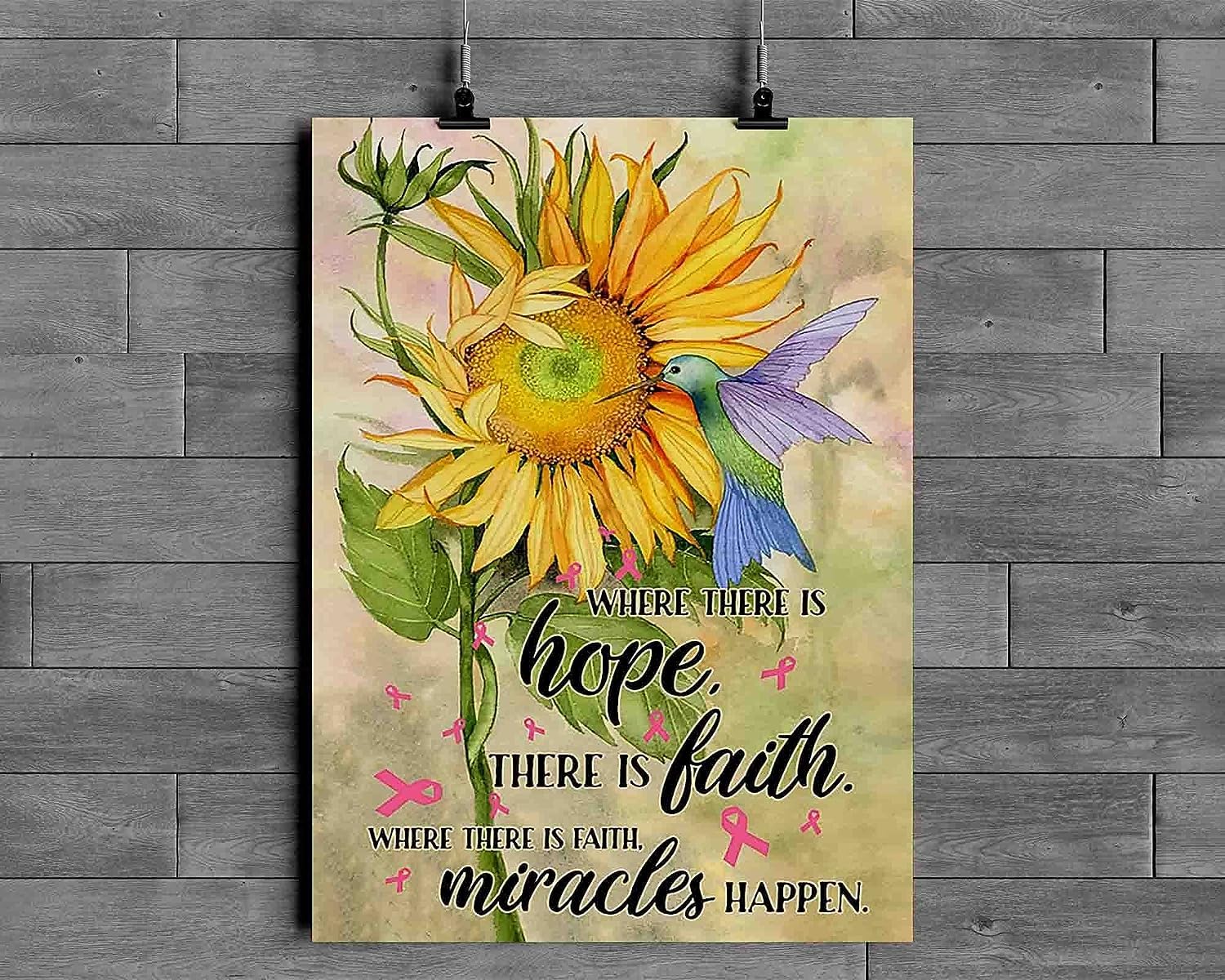 Bioprocess Sunflower Bird Breast Cancer Where There Is Hope There Is Faith Where There Is Faith Miracles Happen Poster For Home Cafe Bar Garage Metal Sign 8X12 Inches