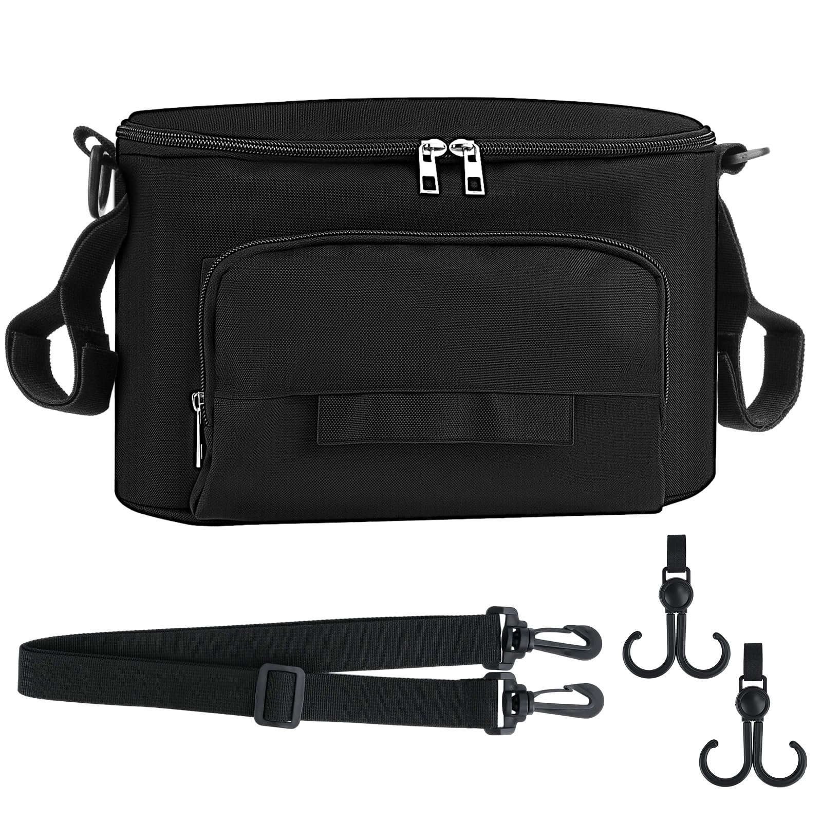Bolso Carro Bebé Universal, Impermeable Bolsa Organizadora de Cochecitos con Correas, Gran Espacio, Bolsa Organizador de Cochecito para Pañales, Biberón, Pañuelos, Snacks(Negro)