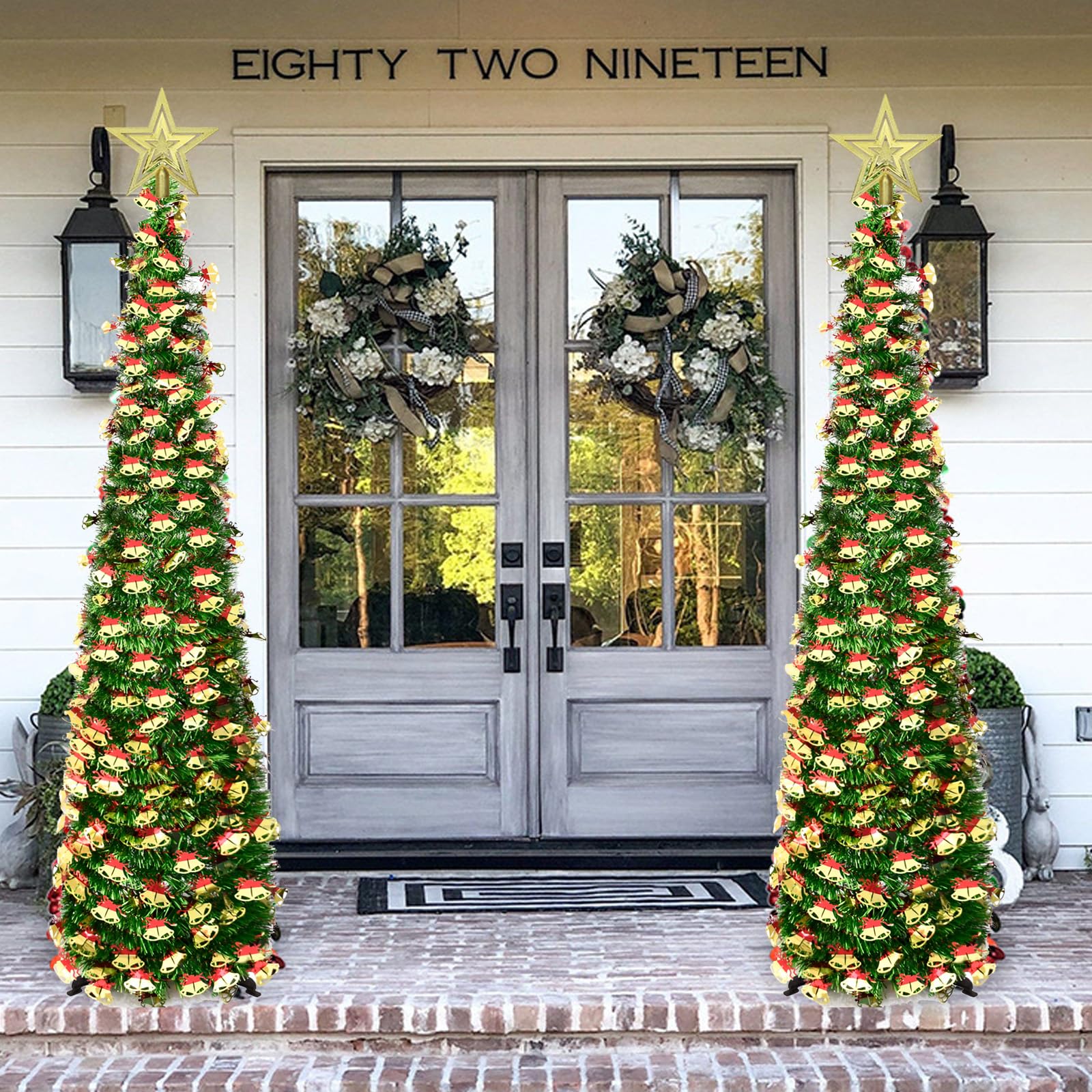 150cm arbol de Navidad Plegable,con strella Superior y 5 m de Luces de Hadas,Montaje rápido, Plegable, Decoraciones navideñas para casa, Chimenea, Oficina, Tienda, Hotel,Lentejuelas de Campana