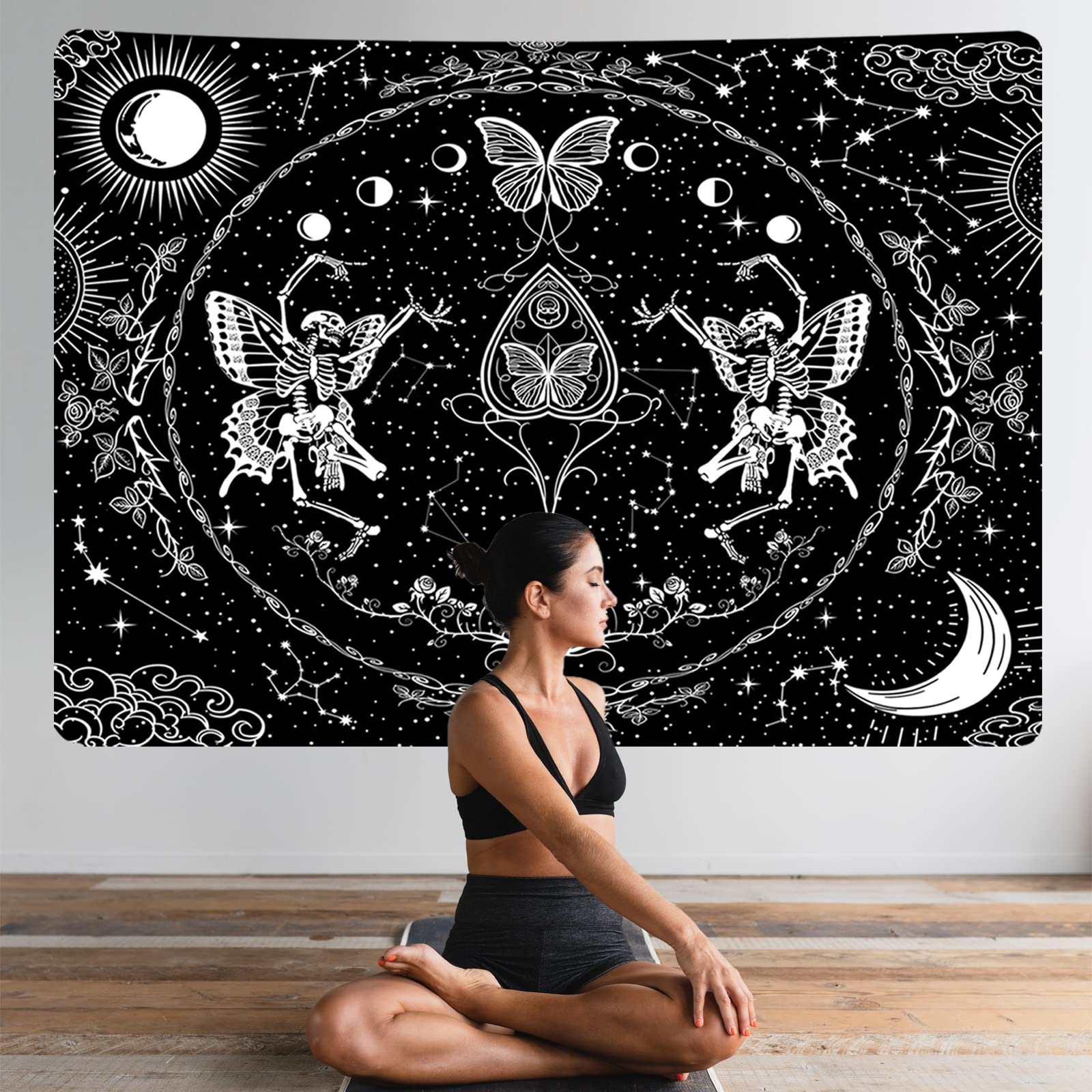 WEBEEDY Totenkopf Pilz Tapisserie 1,5x1,3m - Gothic Wandbehang Für Halloween