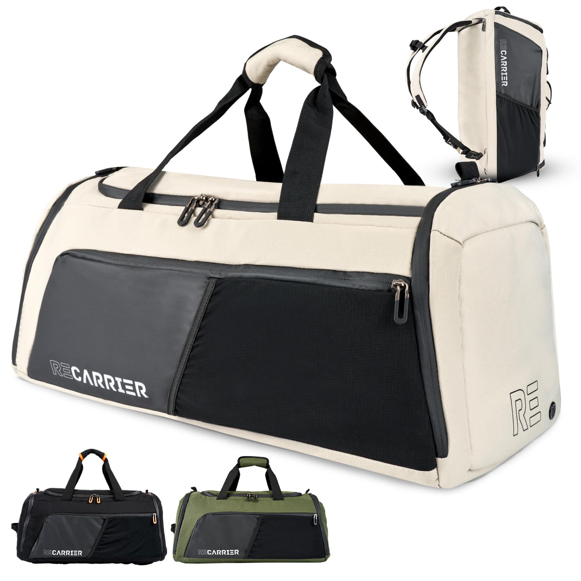 Bolsa de deporte [Reciclado PET] 50L – Bolsa de gimnasio y mochila en uno – Bolsa de entrenamiento impermeable para hombre y mujer – Mochila deportiva con compartimento para zapatos Fitness