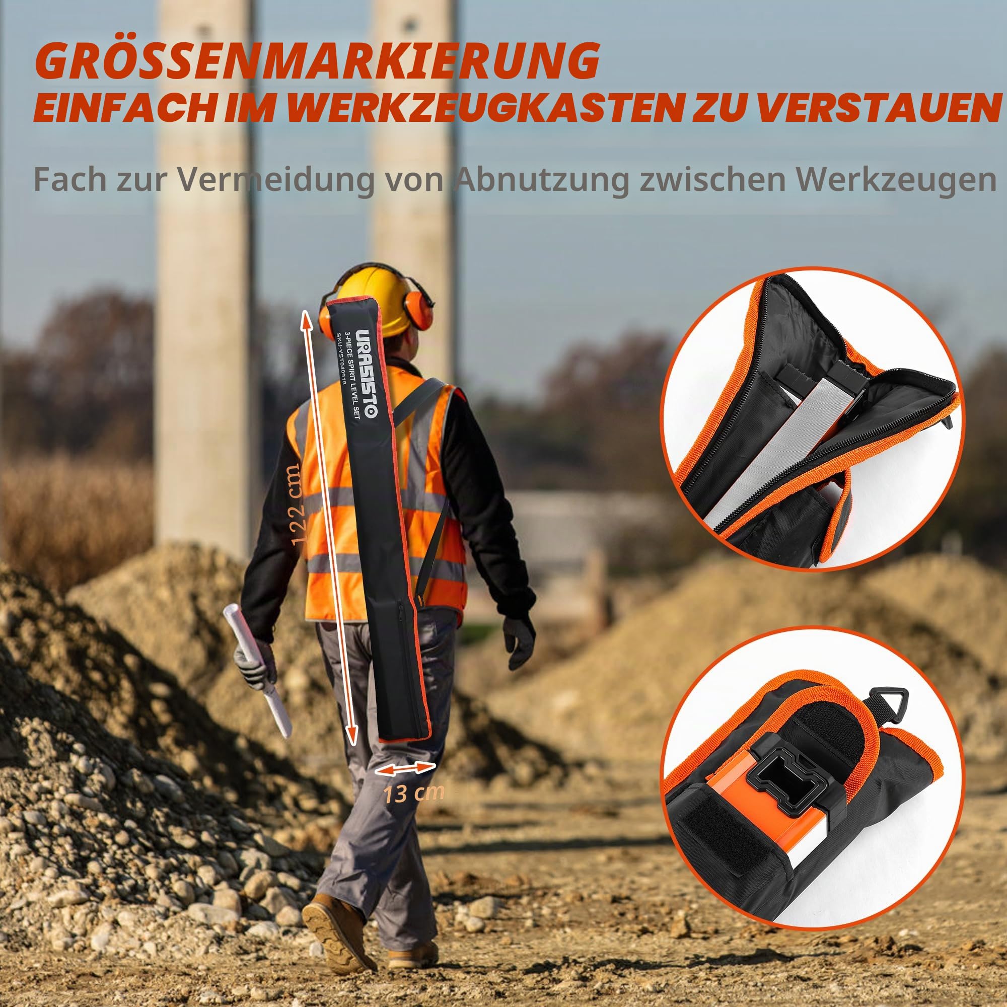 URASISTO 5-teiliges Wasserwaagen-Set, 25cm, 40cm, 60cm, 80cm, 120cm Nivellierset mit magnetischem Torpedoniveau, 45°/90°/180° Blasenmessung, Aluminiumlegierungs-Niveaus mit Tragetasche
