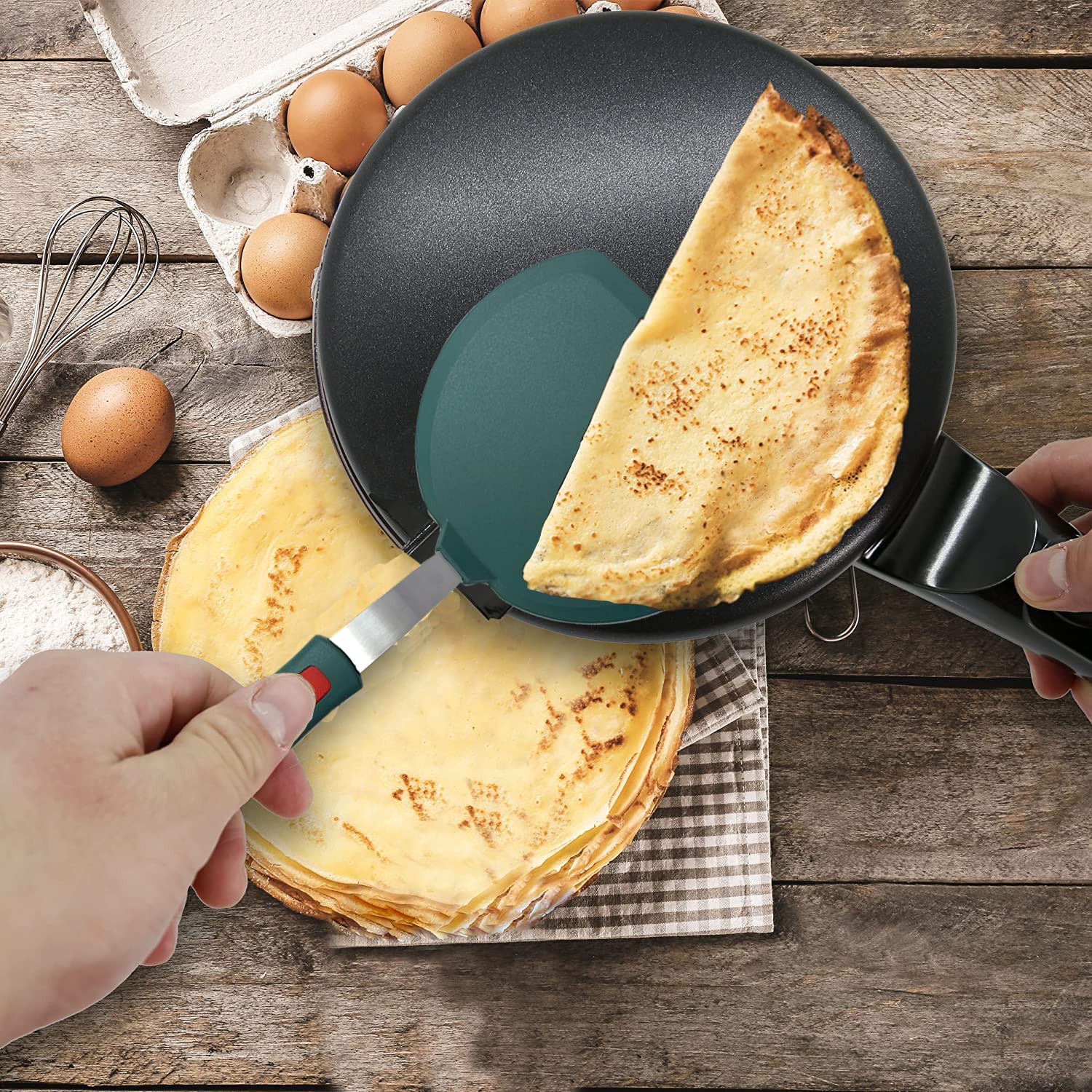 Silikon-Pfannenwender, Set mit 2 Stück, für antihaftbeschichtetes Kochgeschirr, Tenta Tenta, Küchenspatel, runder Pfannkuchen-Spatel, Silikon, 315 °C, klassisches Gummi-Spatel-Set zum Kochen, grau