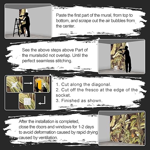 Miniatura 7 de Papel pintado de hojas de plátano negro y dorado con plantas botánicas tropicales florales para sala de estar y dormitorio (papel tapiz para pared