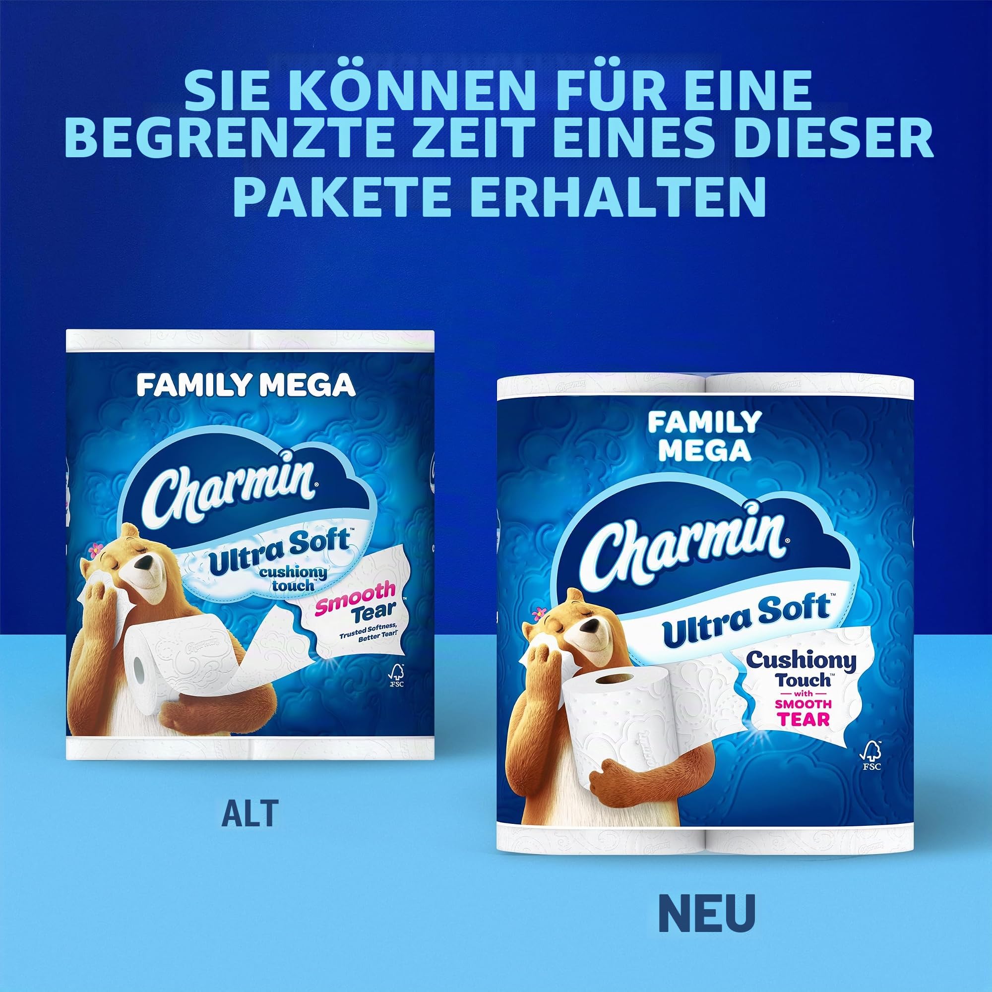 Charmin Ultra Soft WC Papier, Familie Mega Rolle mit gepolsterte Touch (5 x mehr Blatt, 18 Zählen