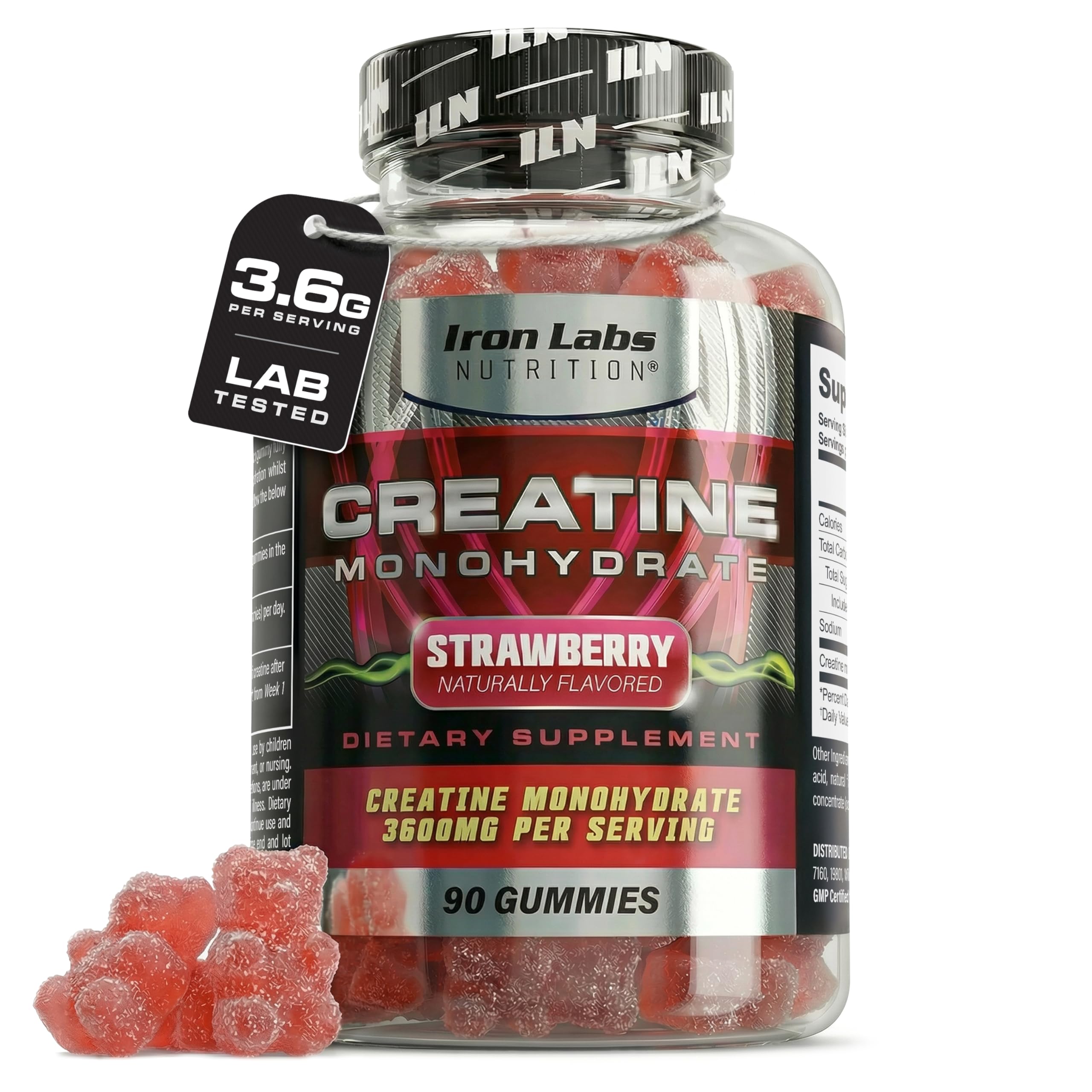 Iron Labs Nutrition Gomas de Creatina Monohidratada 3.600 mg Sabor Morango, 90 gomas