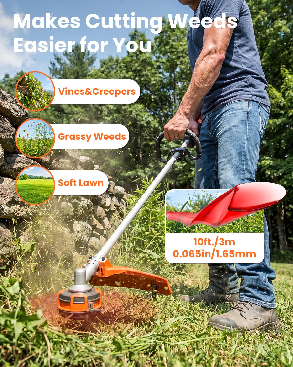 YWTESCH 8 Piezas Bobina Hilo Line Compatible con Worx Desbrozadora,1,65 mm de Diámetro y 3 m de Longitud,Contiene 8 Piezas Bobina de Recambio y 2 Piezas Tapas de Recambio
