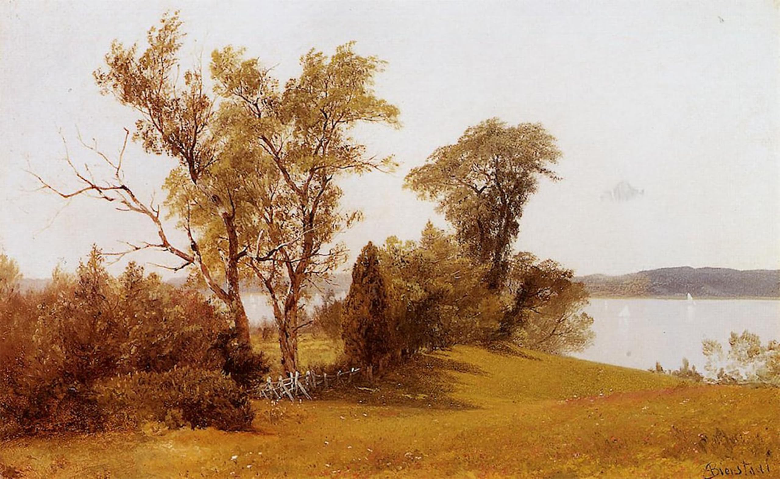 ARTXLXXBN Famous Art Print Poster Vintage Wall Art Sailboats on the Hudson At Irvington by Albert Bierstadt Canvas Art Poster for Home Decor 60x90cm
