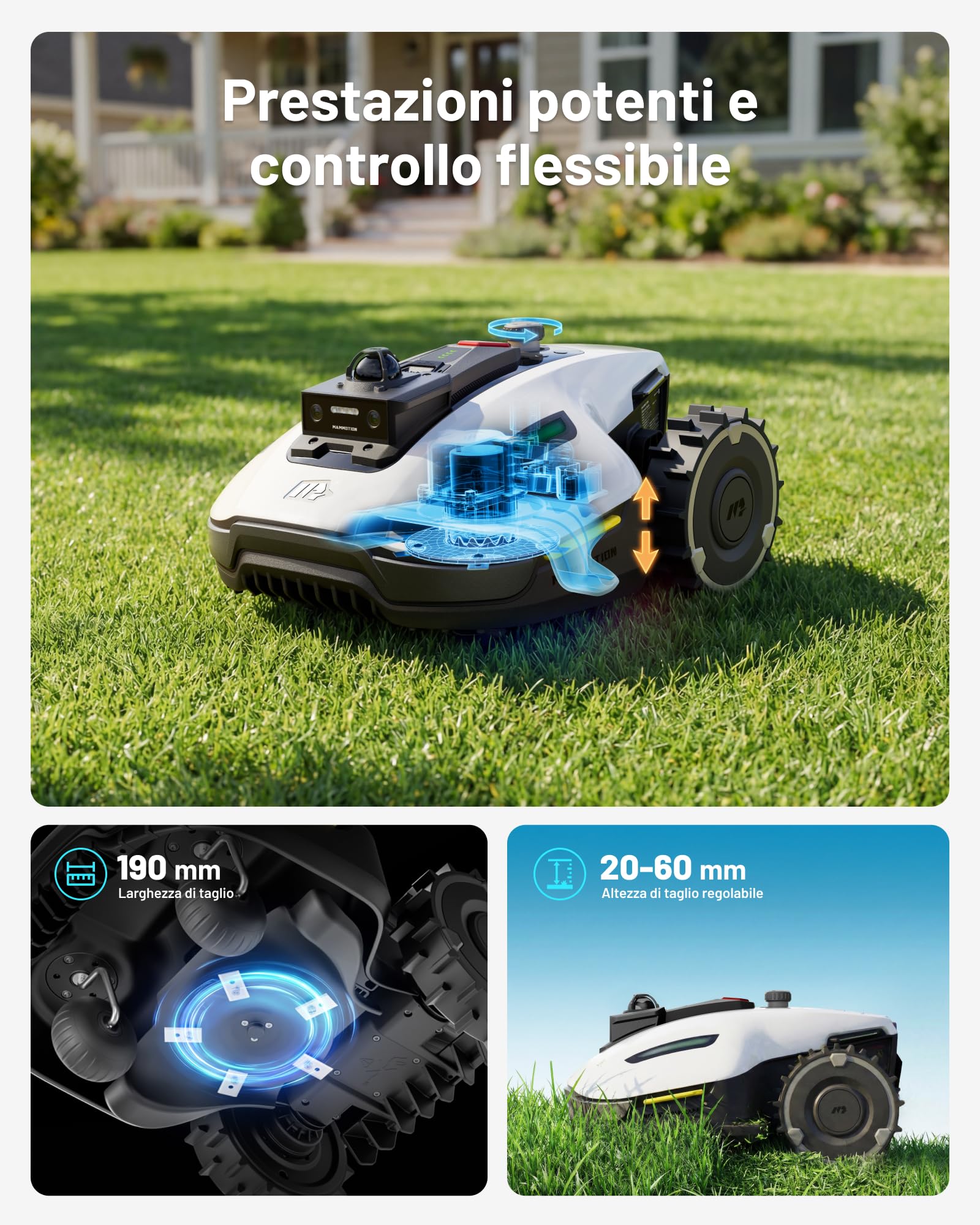 MAMMOTION YUKA mini 2 800 LiDAR Robot Rasaerba con Supporto per Autolavaggio, LiDAR 360° + Visione AI, DropMow, Consigliato per 800m², Senza Filo Perimetrale, Nessuna Perdita di Segnale, Senza RTK