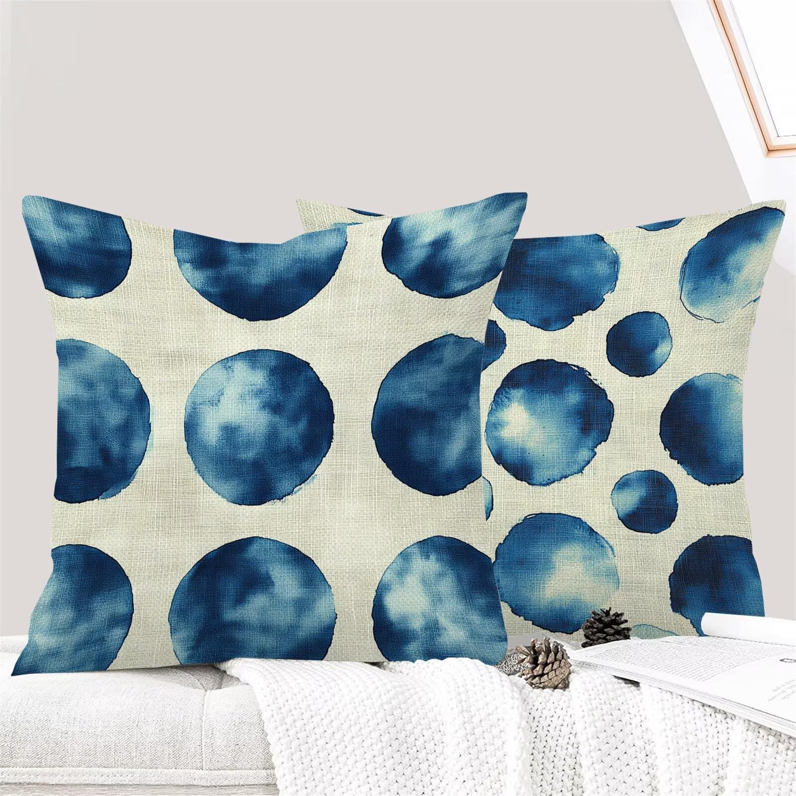 Coussin Canape Bleu Géométrie 45 x 45 cm Housse Coussin Exterieur, Lot de 4 Housse Canapé Souvenir, Doux et respirant Coussincarré d'extérieur pour Chambre Chaise Extérieur Décoration Maison m-390