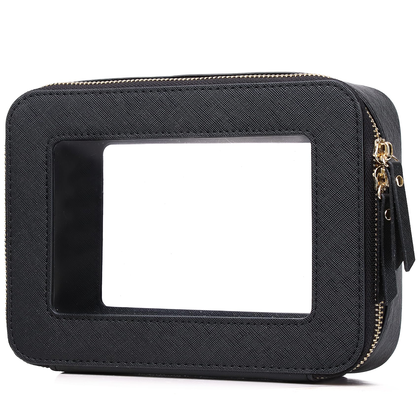 Clear Makeup Bag Women's Waterproof Travel Cosmetic Case and Toiletry Bag Portable Makeup Organizer Bag Car Essential with Zipper (Black, M)