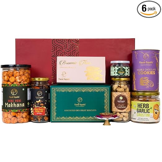 The Flavour Republic Premium Diwali Binge Box Hamper | Bhai Dooj Gift with Gourmet Nuts, Berries & Seeds Mix with Lotus Diya | Ideal for Birthdays & Anniversaries | Perfect Friends & Family Gifts | Corporate Gifting Snack Box