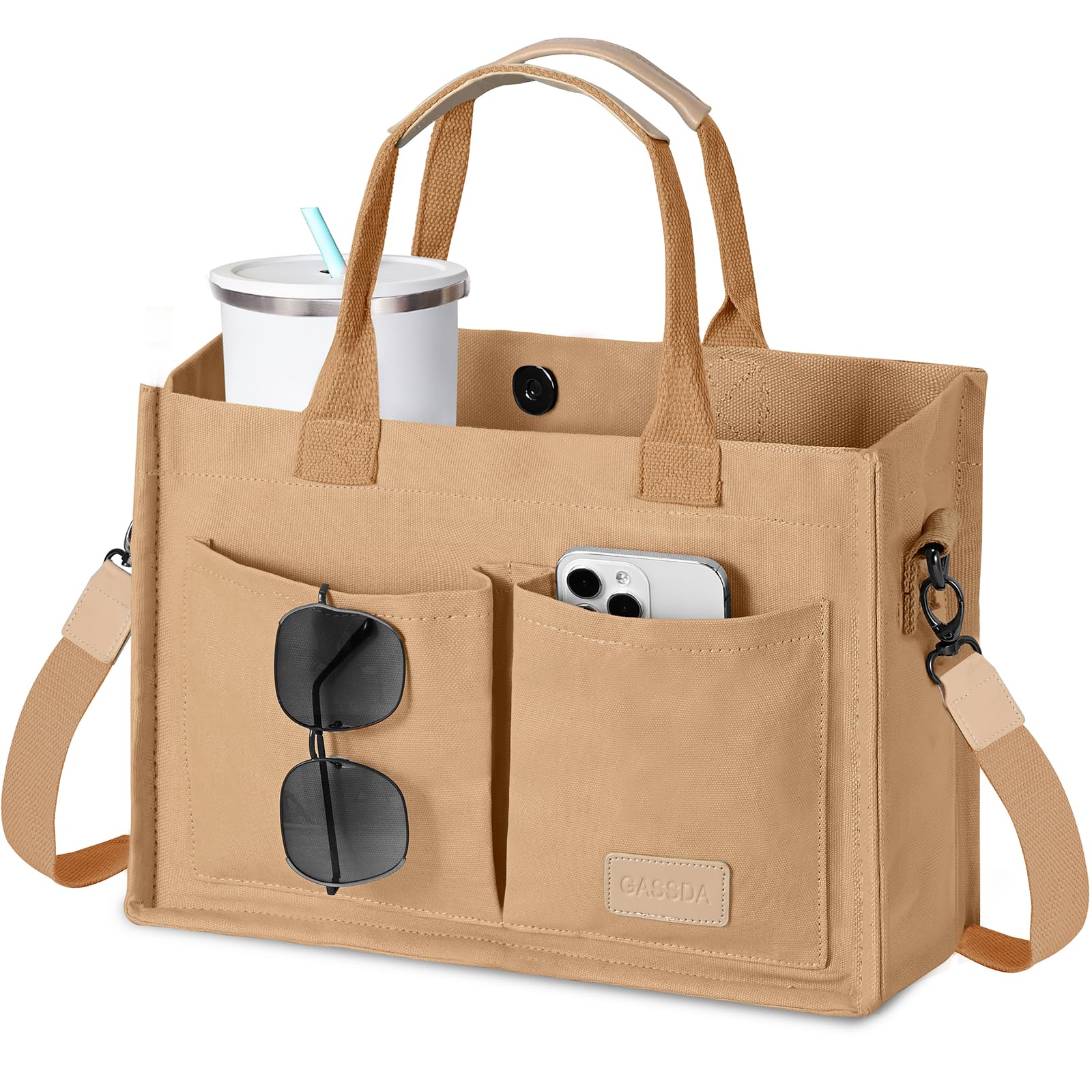 GASSDA Canvas Tote Bag for Women Crossbody Work Purse with Pockets Top Handle Handbag Satchel Bags for Travel Nurse Teacher