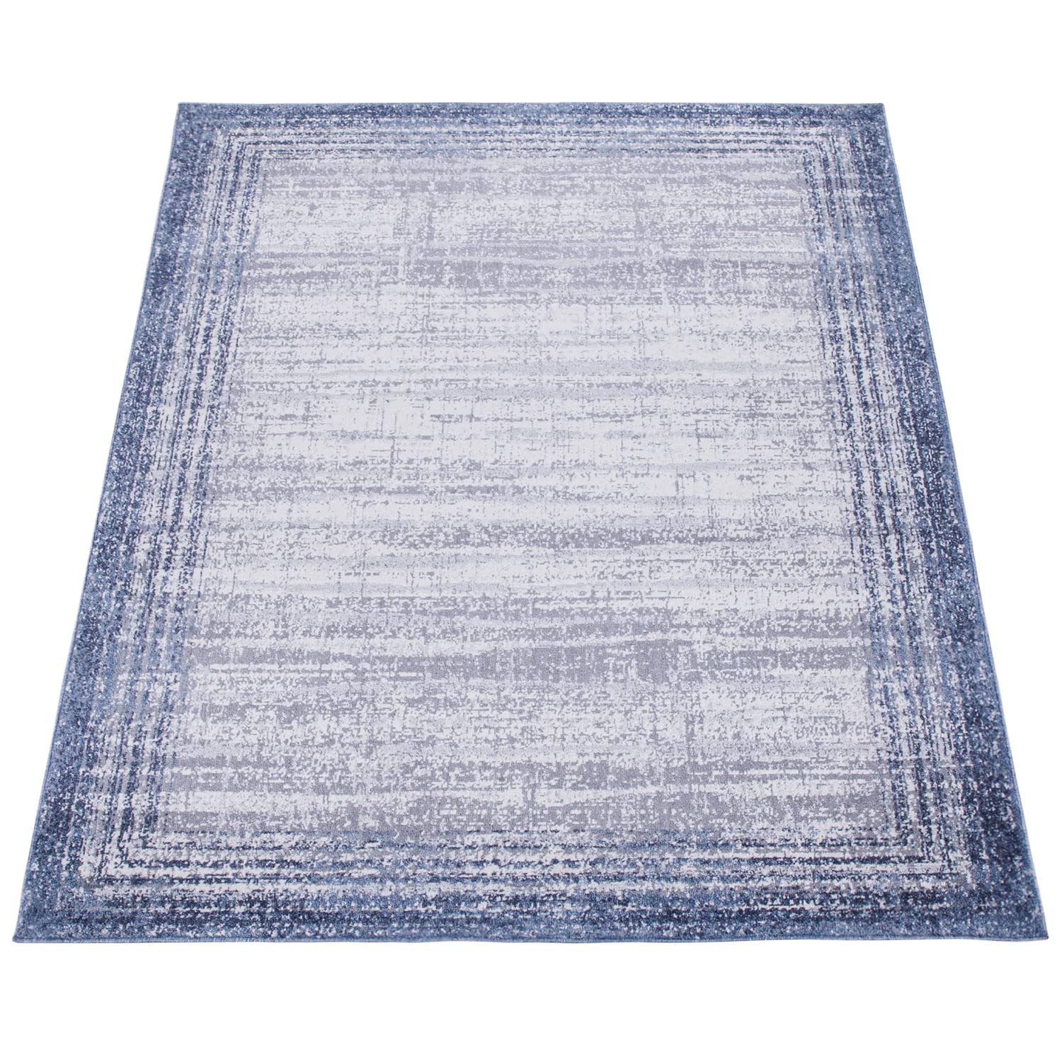Paco Home Tapis De Salon Tapis De Salon Poils Ras Effet Usé Abstrait Tapis Vintage Style Moderne, Dimension:160x220 cm, Couleur:Bleu
