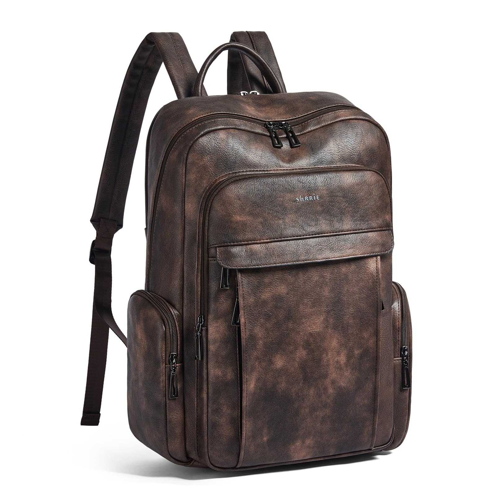 Shrrie Leder Laptop Rucksack für Frauen mit 17 Zoll Vegan Leder Computer Rucksack Tasche für Reise College Arbeit