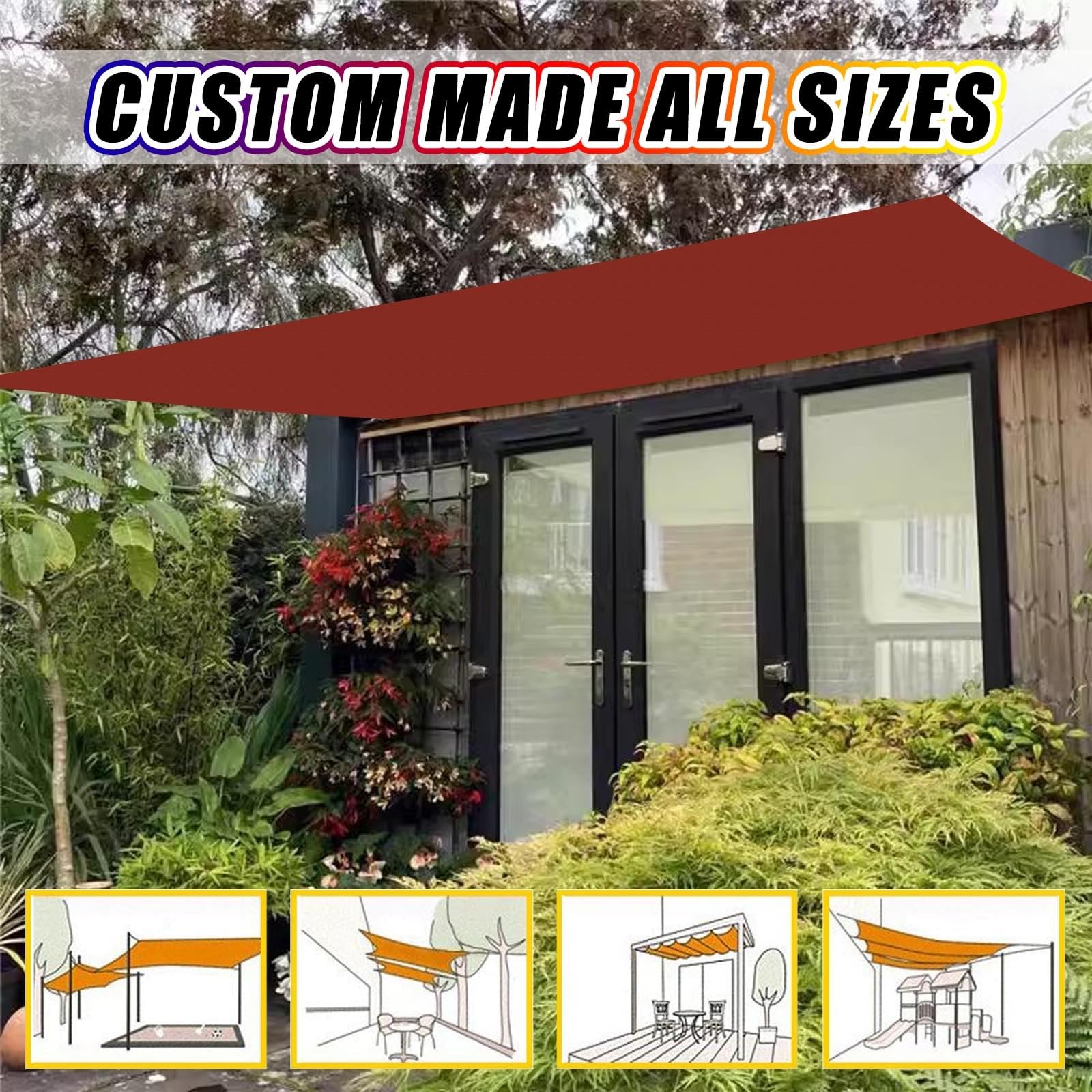 Wodoodporny żagiel ogrodowy 6 x 6.5 m Parasol ogrodowy, Ogrodowy żagiel przeciwsłoneczny do użytku na zewnątrz blokujący 98% promieni UV do szklarni, patio, basenu, roślin, Rdzawoczerwony