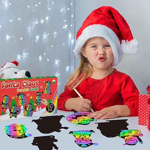 Miniatura 4 de CY2SIDE Juego de 60 tarjetas de Navidad de Santa Claus Rainbow Color Scratch para niños, DIY Papá Noel, arco iris, arañar, decoración de Navidad,