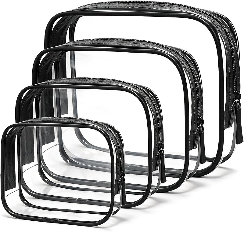 Necessaires transparentes LETGO em PVC com zíper, conjunto com 4, pretas
