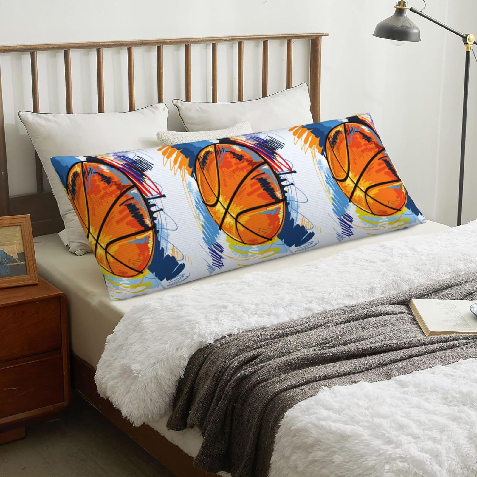 Basketball Colorful Background Printed, Body Pillow Cover with Zipper,Long Body Pillowcase 20 x 60 in