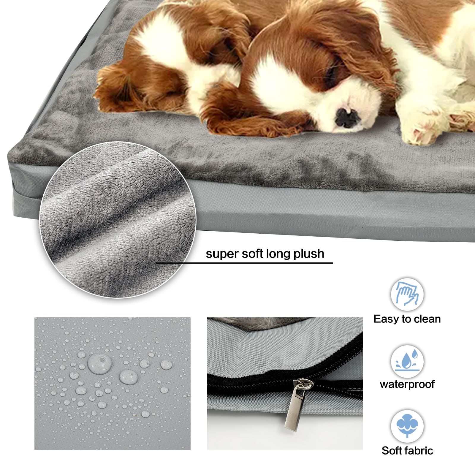 Wasserdichter Hundebettbezug mit Reißverschluss, waschbares Tierhaar, leicht zu entfernen, flauschiger Hundebett-Ersatzbezug, abnehmbarer Welpenbettbezug für Hunde, nur Bezug (Grau, klein)