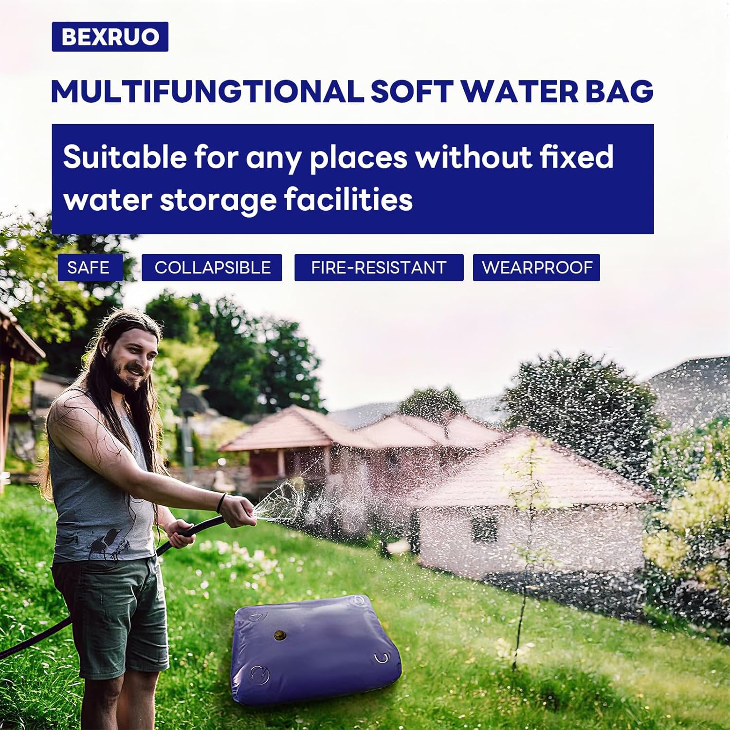 189 L/50 Gallon Water Bladder Tank, Blue Portable RV Water Tank, Large Capacity Water Storage Bladder for Camping, Garden, Emergency, Outdoor Sports