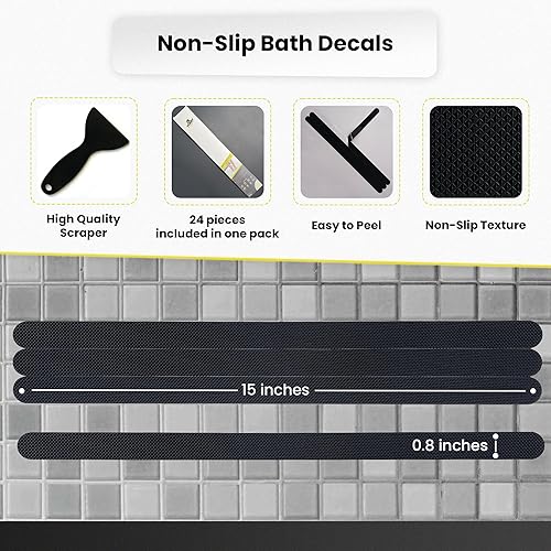 Miniatura 2 de Slip No More! Calcomanías antideslizantes para bañera, paquete de 24 calcomanías negras para agarre de ducha, adhesivos antideslizantes para bañera