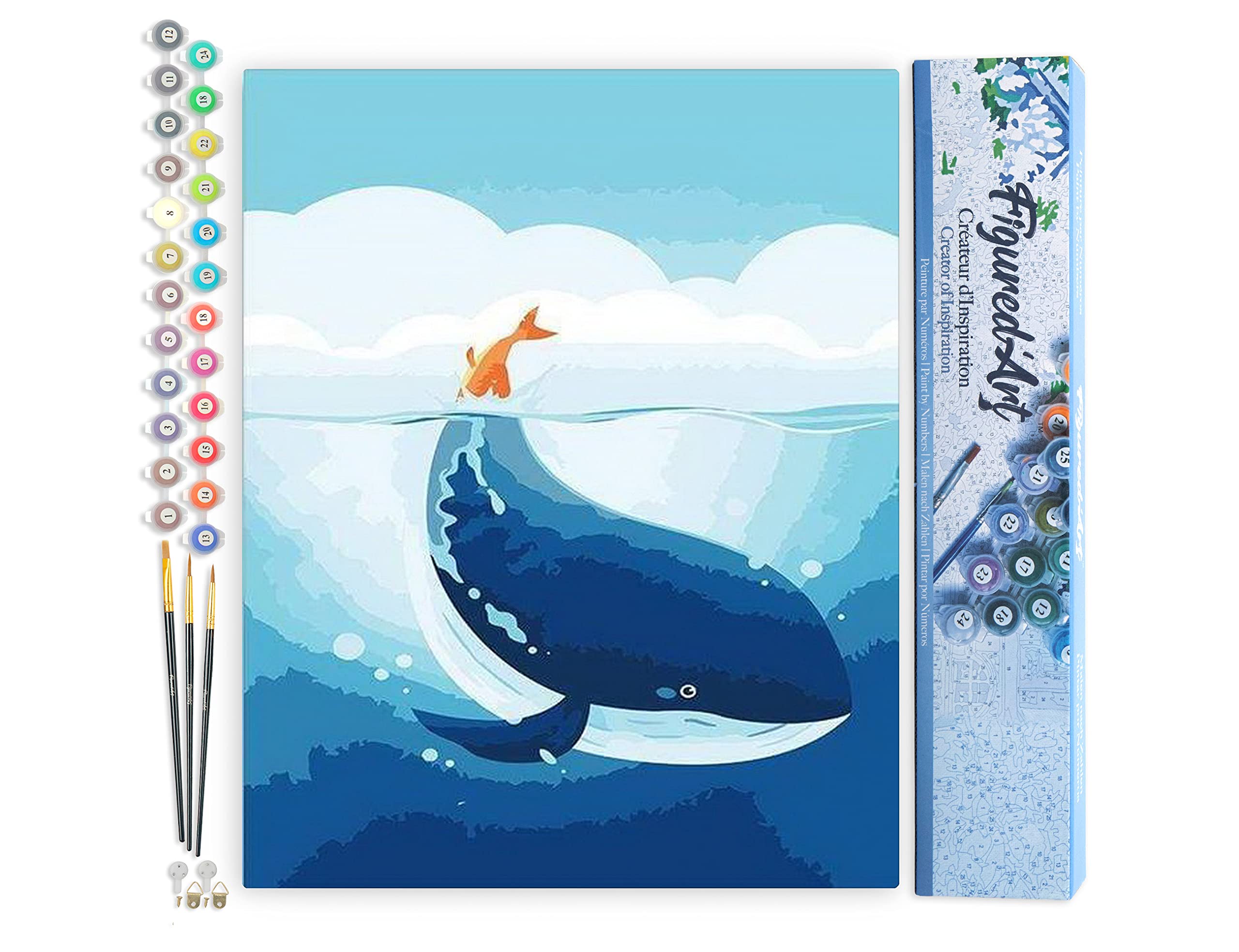 Figured'Art Paint by Numbers for Adults Blue Whale 40x50cm - Craft Art Painting DIY Kit Rolled Canvas Without Frame โ image 1