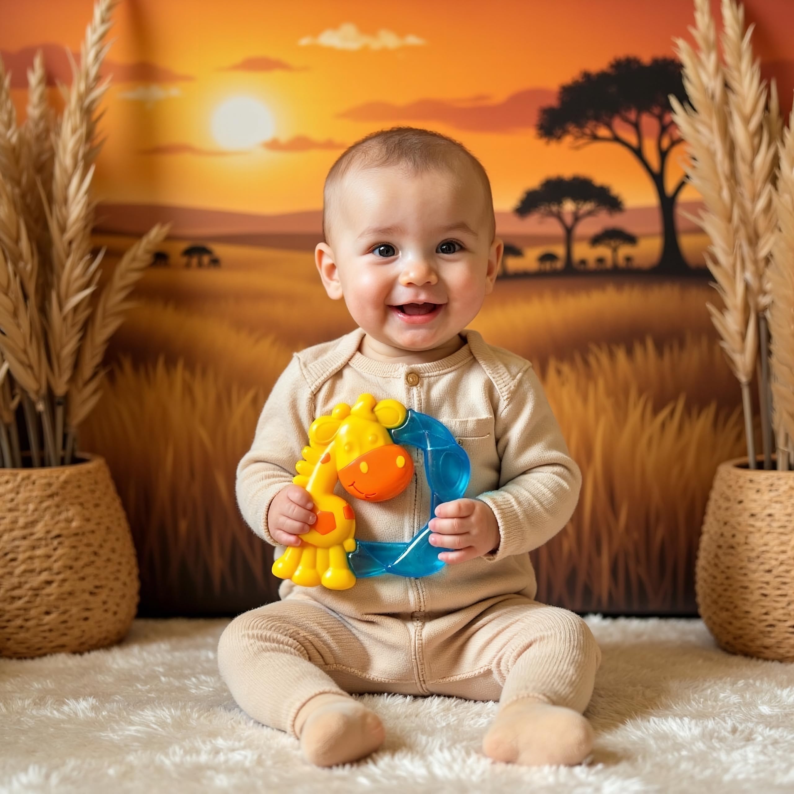 Playgro 0186336 Jerry Żyrafa chłodziwo gryzak, żółty/niebieski, mały