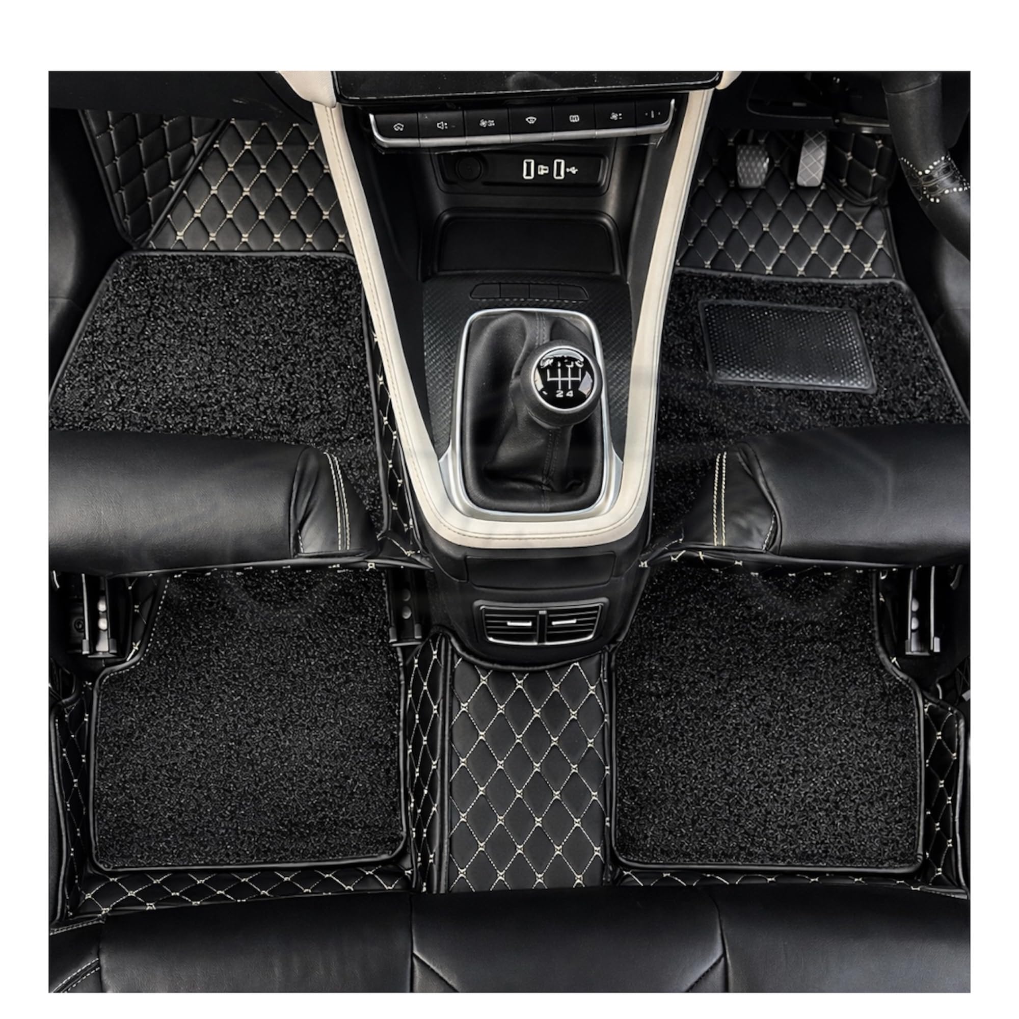 AutoZing® 7D Luxury Car Floor Mat for Maruti Suzuki Wagon R (2019 Onwards), 7 Layer Protection Mats, Luxury Leather with Noodle/Curly Car Foot Mat with Heal Pad, Anti-Skid & Waterproof (Black)