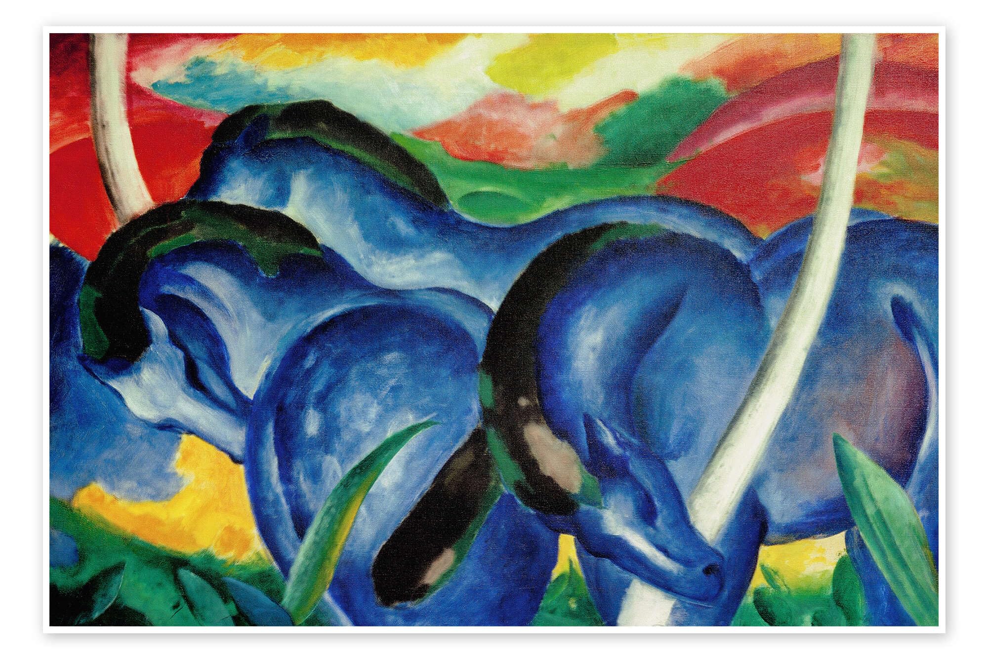 Posterlounge I grandi cavalli azzurri Poster | 120 x 80 cm di Franz Marc Blu Quadri Decorazione per pareti