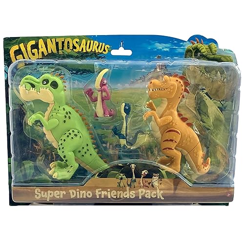 Gigantosaurus: Super Dino Friends Pack - 4 Pack - (5" Giganto, 5" Trex, 2" Bill, 2" Rocky), Dinosaur Toy Miniatures, Action Figures, Kids Ages 3+ - 4 pack Super Dino