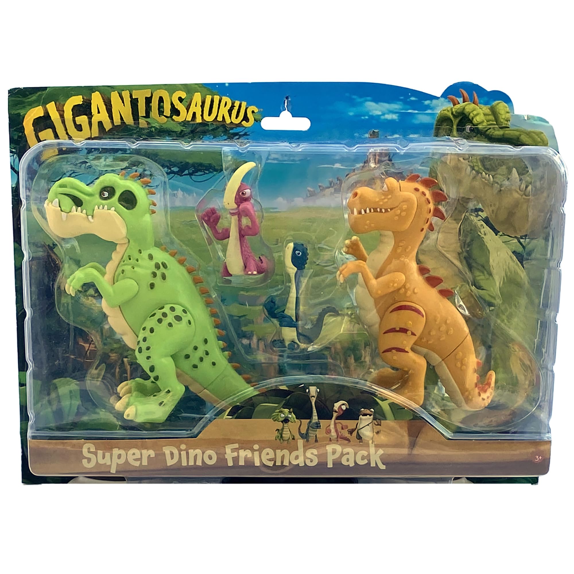 Gigantosaurus: Super Dino Friends Pack - 4 Pack - (5" Giganto, 5" Trex, 2" Bill, 2" Rocky), Dinosaur Toy Miniatures, Action Figures, Kids Ages 3+