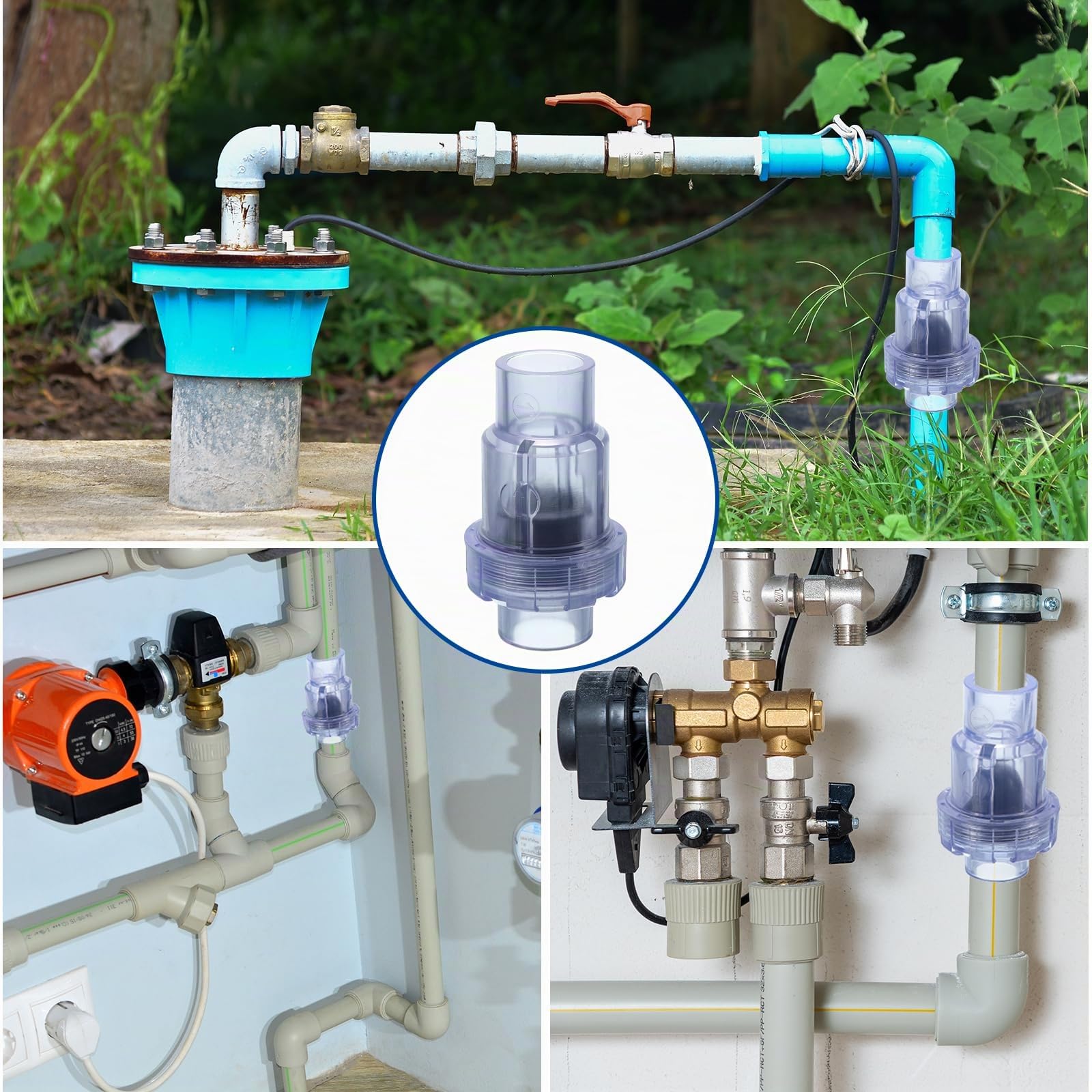 QUARKZMAN Clapet Anti-Retour UPVC, 32mm ID Clapet Anti-Retour Simple Union Pour Tuyau OD 1" DN25 Slip Swing Clapet Anti-Retour Pour Prévention De Retour D'Eau, Transparent