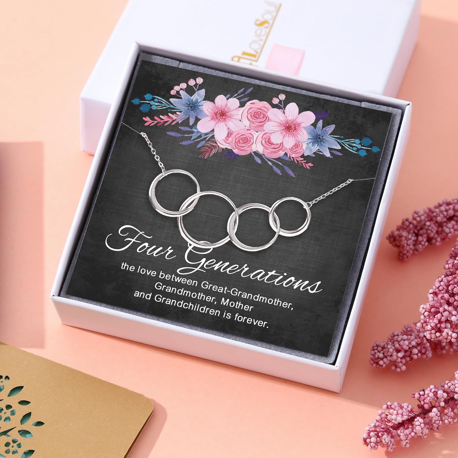 ALoveSoul Great Grandma Necklace - Sterling Silver Interlocking Circles Necklace 4 Generation Necklace for Great Grandmother Birthday Christmas Gifts - Image 3