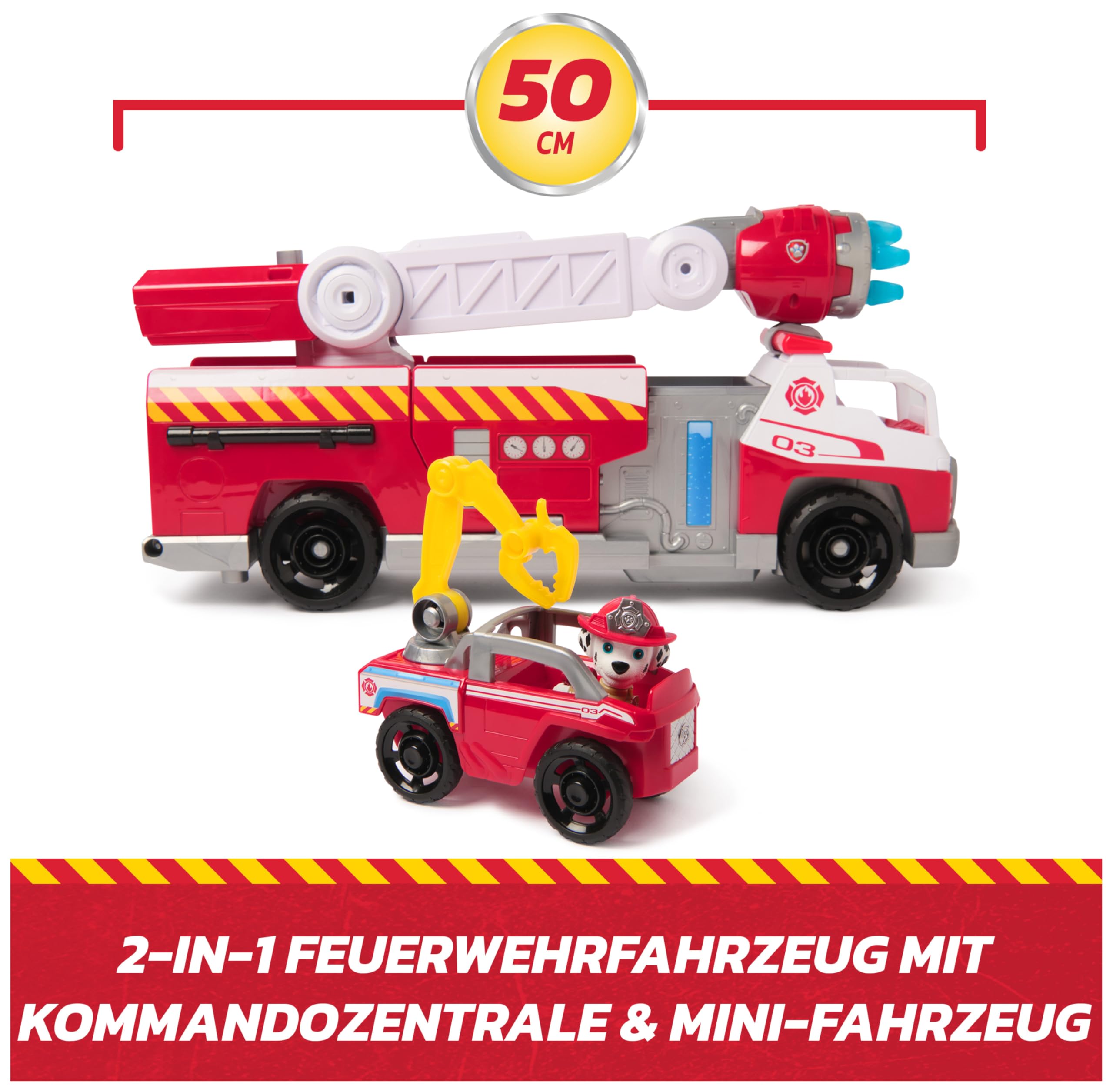 PAW PATROL – Fire Rescue Marshalls Deluxe Feuerwehr-Truck mit actiongeladener Löschfunktion, 50 cm lang, mit Marshall-Figur, kleinem Feuerwehrauto, Licht- und Soundeffekten, für Kinder ab 3 Jahren